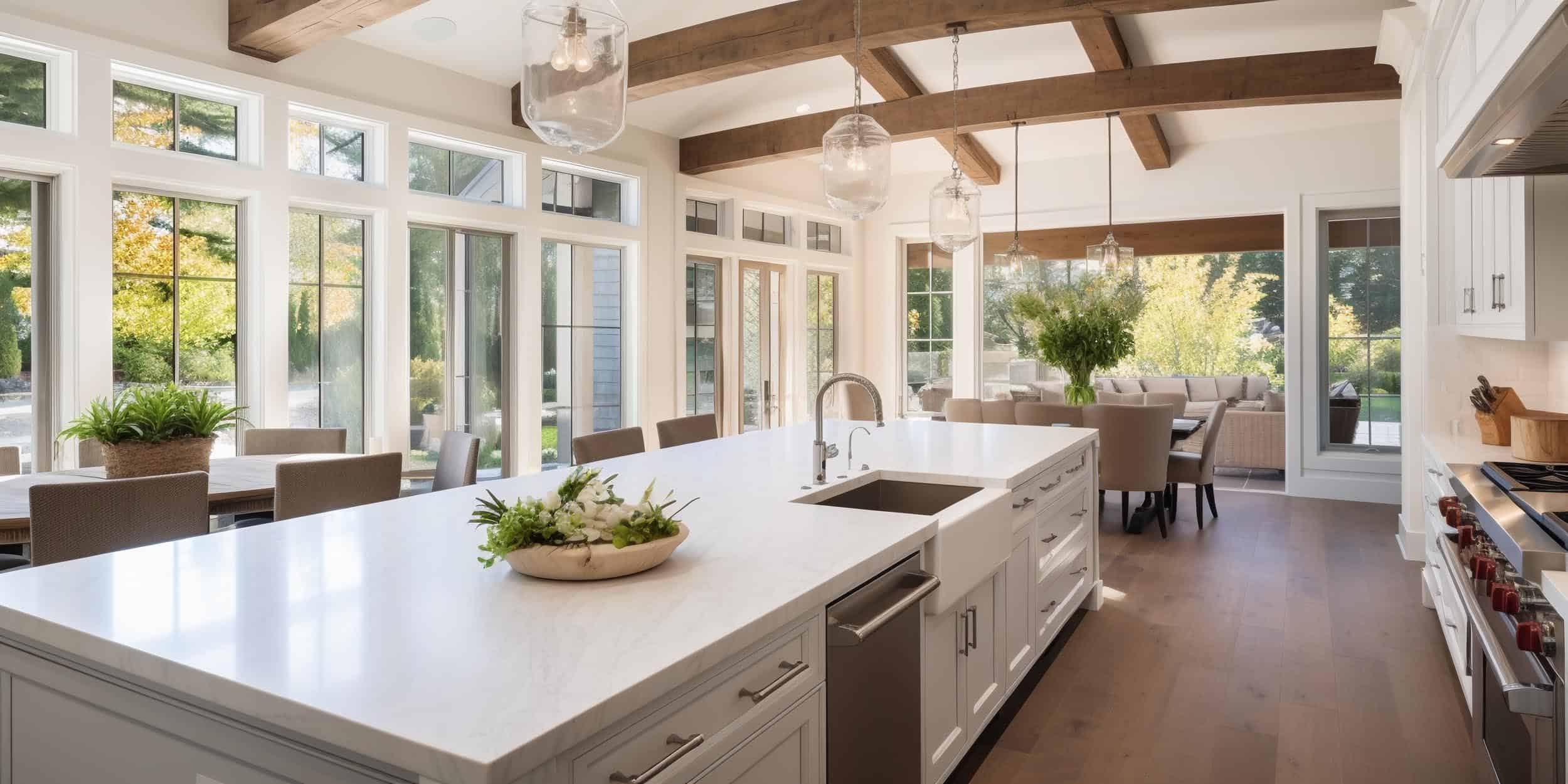 Kitchen interior in beautiful new luxury home with kitchen islan